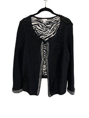 Neutral Knit Sweater L Preppy Metallic Classic Resort Quiet Luxury Animal Print